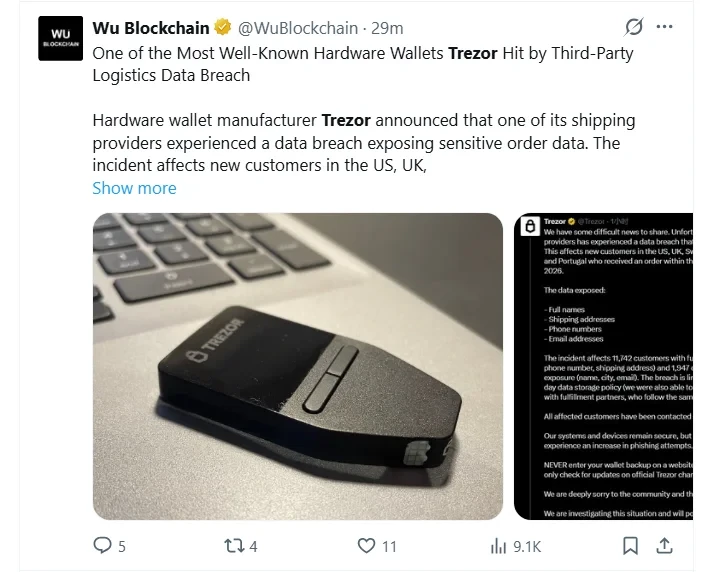 Trezor data breach news image
