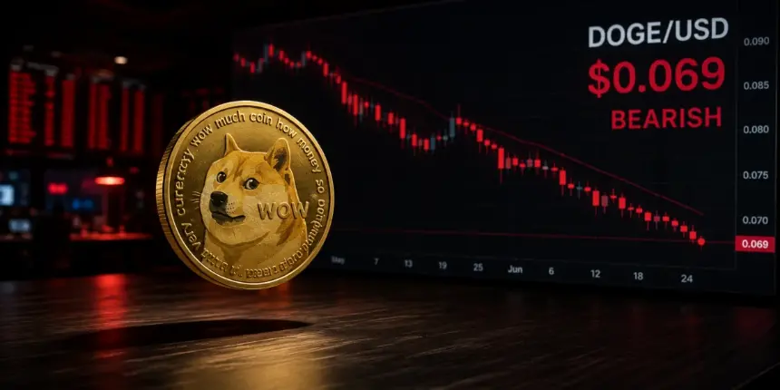 Dogecoin price chart showing the price near $0.069