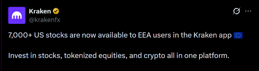 Kraken tokenized equities announcement
