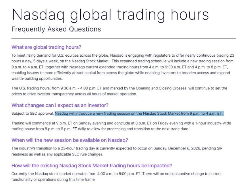 Nasdaq extended hours schedule