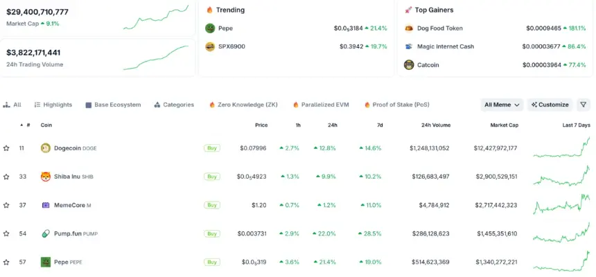 Top Meme Coins by Market Cap