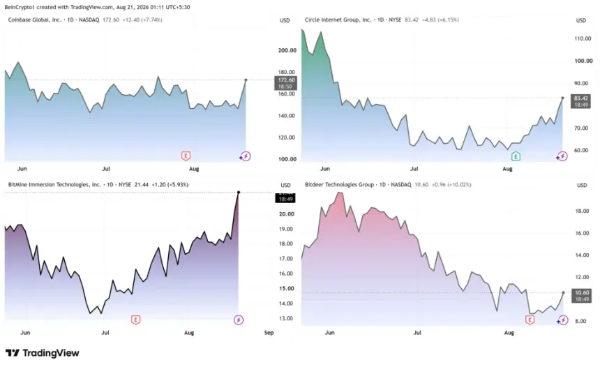 COIN, CRCL, BMNR, and BTDR stock performance