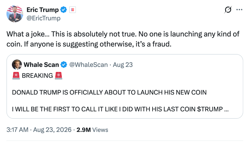 Eric Trump 辟谣