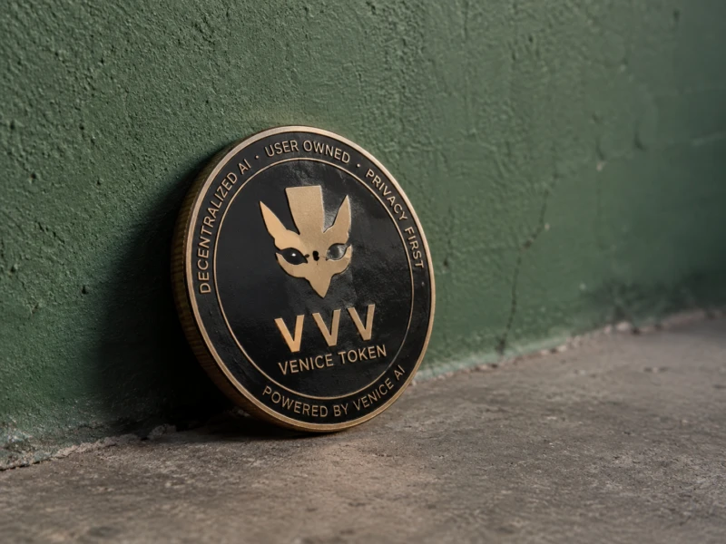 Venice Token VVV coin featuring decentralised AI and privacy branding.