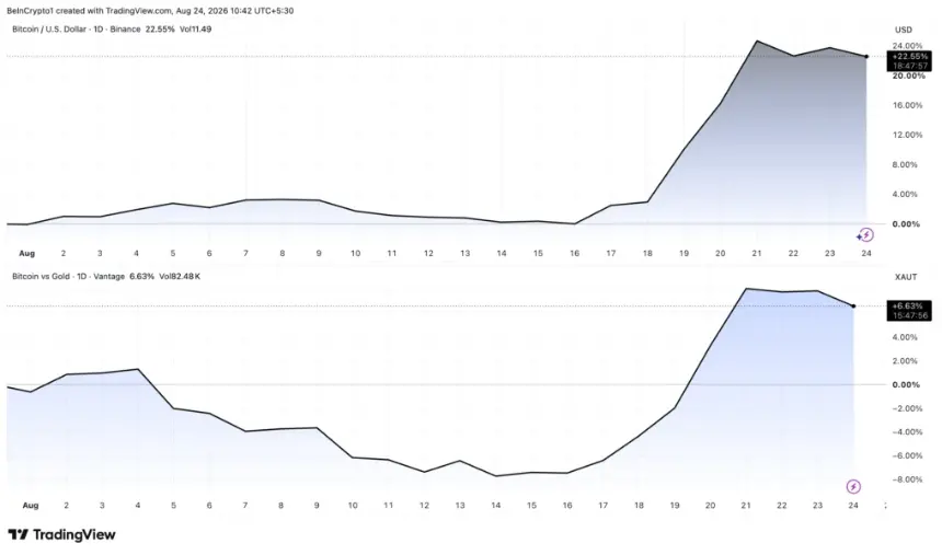Bitcoin Price against USD and Gold