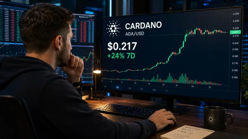 交易员关注Cardano ADA价格在24%周涨幅后报0.217美元