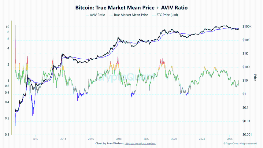 Bitcoin True Market Mean Price and AVIV Ratio