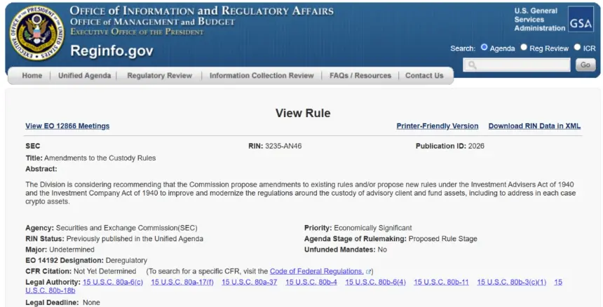 SEC advances crypto custody rule overhaul, submits proposal to White House for review