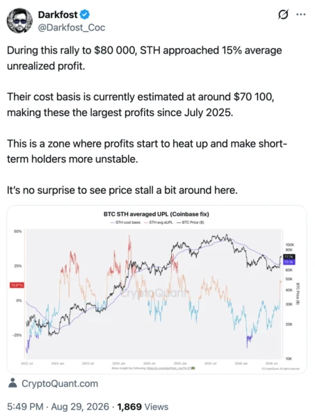 Short-term holder profit chart