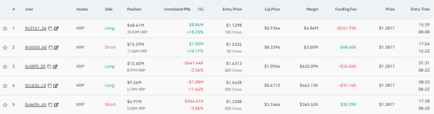 瑞波 XRP 鲸鱼持仓