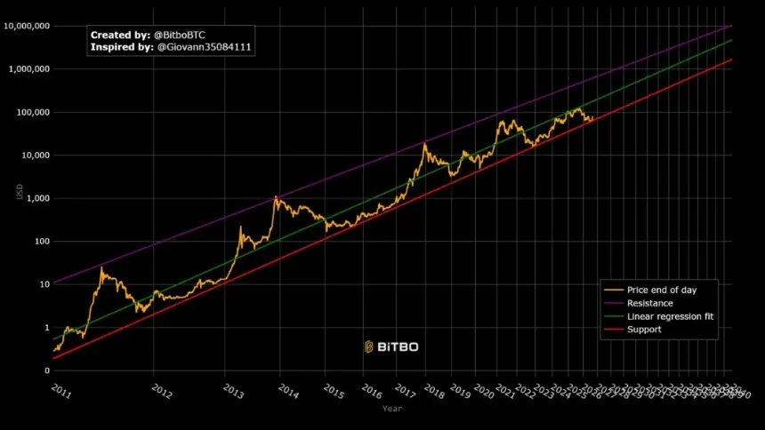 Bitcoin Power Law Predicts Permanent Break Above $100K After 2028, Fair Value at $178,860