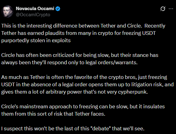 analyst comment on Tether freezes