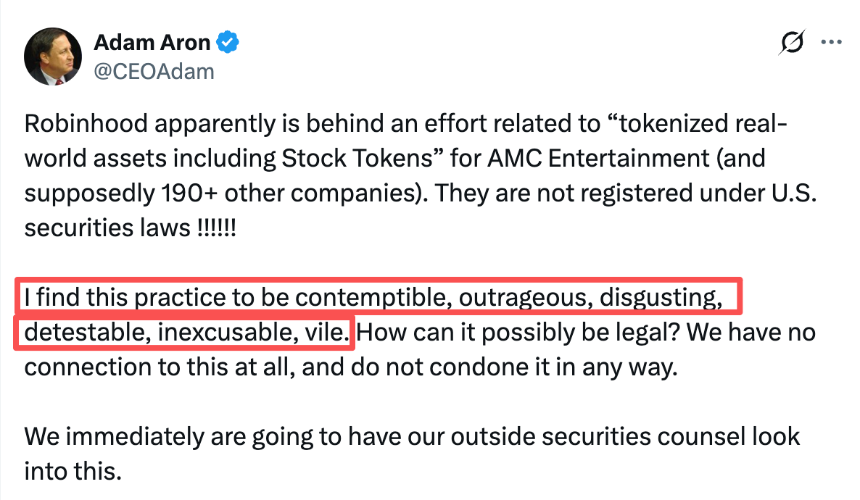 AMC CEO炮轰Robinhood股票代币，同名 Meme 币意外拉涨正股？