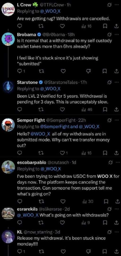 WOO X 用户报告提现问题