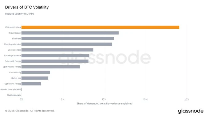 Drivers of BTC volatility. Image: Glassnode.