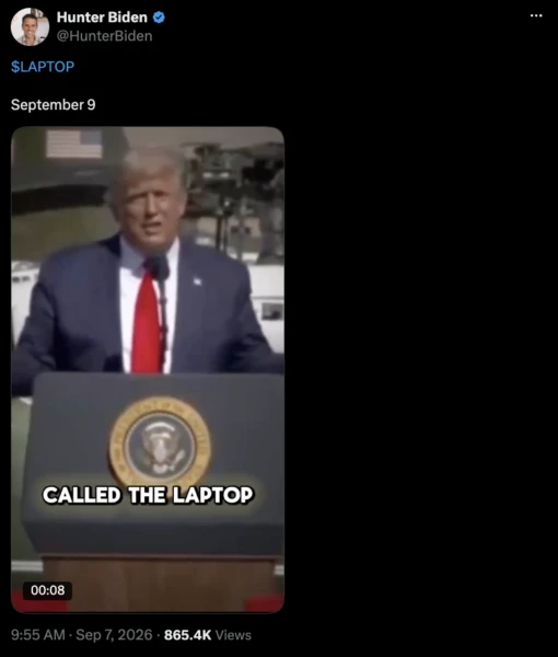 亨特·拜登宣布LAPTOP表情币发布,计划向TRUMP持有者空投