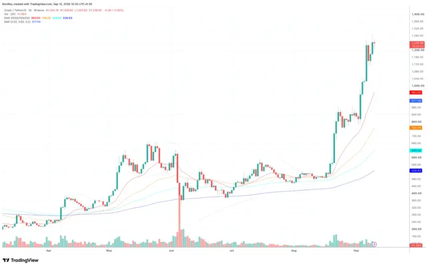 BINANCE:ZECUSDT 日线价格图。来源：TradingView。
