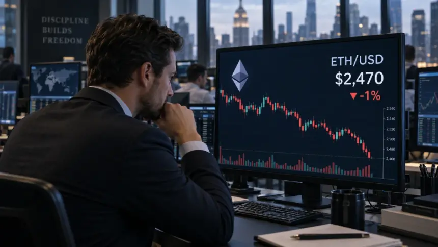Ethereum price chart showing ETH at $2,470 after a 1% decline.