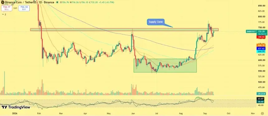 BNB逼近750美元关键阻力：链上活动回暖，多头能否推动突破800美元？