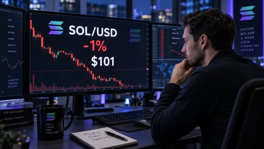 交易员在显示器前观察 Solana 行情图表