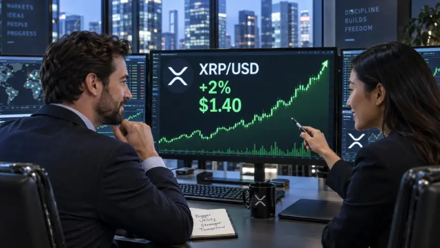 XRPUSD chart showing XRP at $1.40 as the cryptocurrency trends higher
