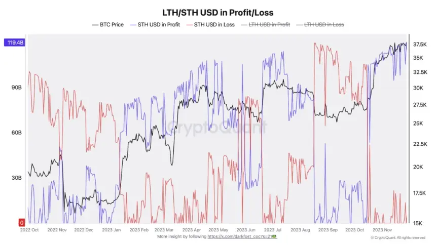 比特币短期持有者连续30天盈利,牛市回归概率上升:CryptoQuant