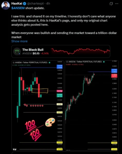 X 图表显示 ANSEM 跌破前 $0.175 支撑