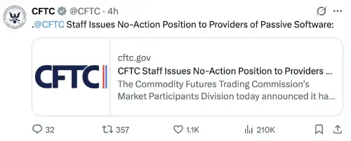 CFTC扩大被动软件无行动豁免,加密钱包接入合规衍生品获松绑