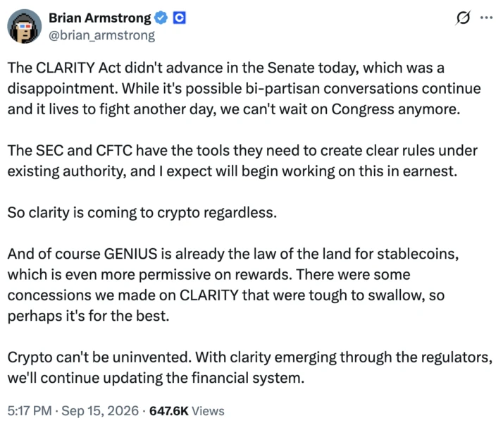 CFTC向白宫提交加密市场监管计划 参议院CLARITY法案推进受阻