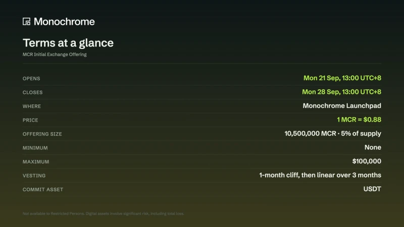 Monochrome Exchange to Launch $MCR IEO for Multi-Asset On-Chain Trading Platform