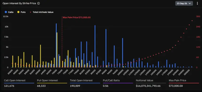 周五到期比特币期权合约市场。来源：Deribit