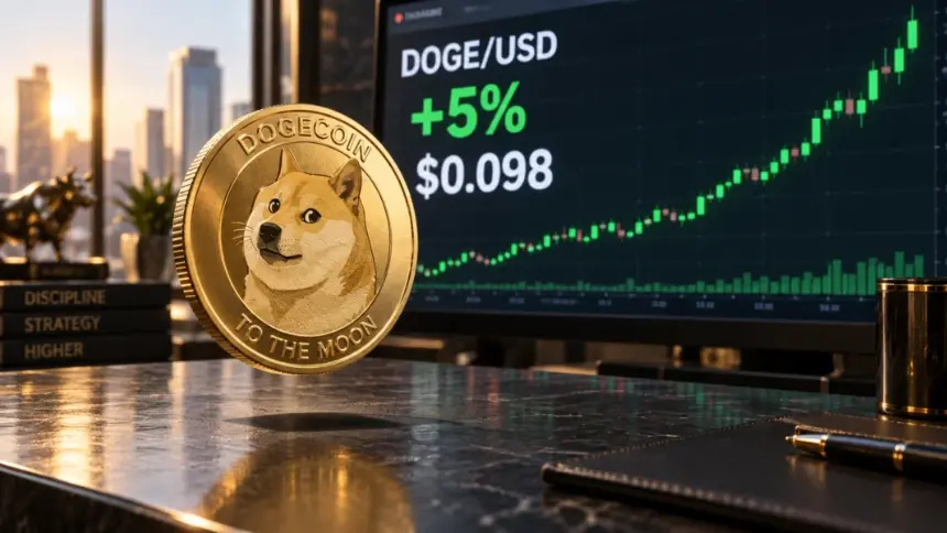 Dogecoin token before a trading screen