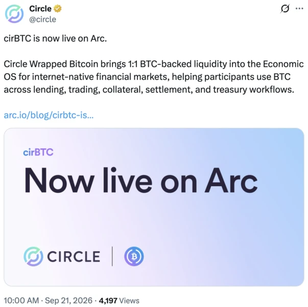 Circle Launches Bitcoin-Backed USDC Borrowing for Institutions via cirBTC and Morpho