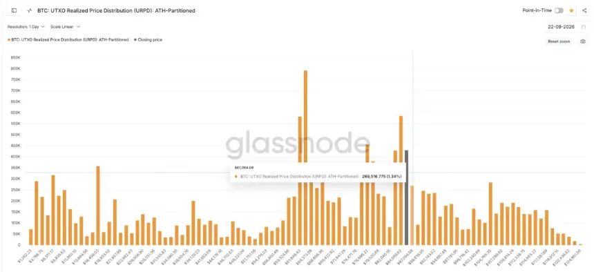 比特币URPD水平:Glassnode