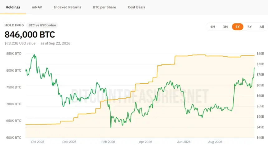 MicroStrategy BTC Holdings. Source: Bitcoin Treasuries