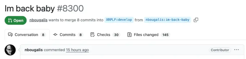 GitHub 上 nbougalis 提交的 PR #8300 截图，内容涉及 BaseUInt 的修改