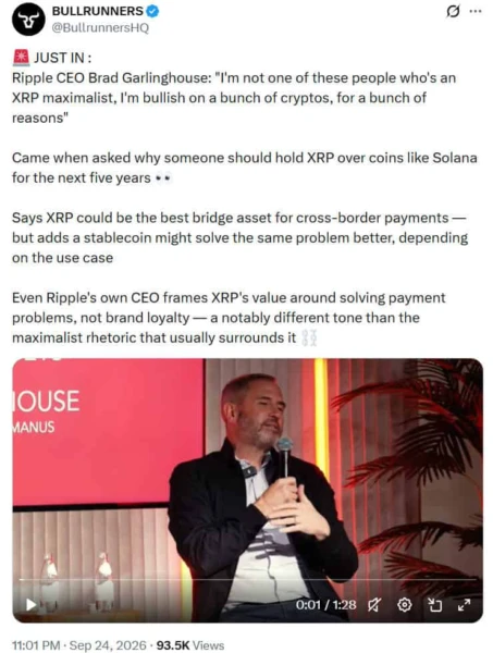 Garlinghouse认为XRP可能成为跨境支付桥接资产