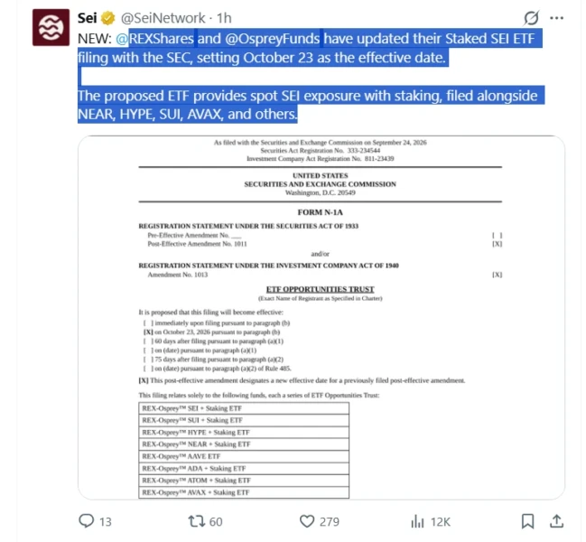 质押SEI ETF申请更新至SEC