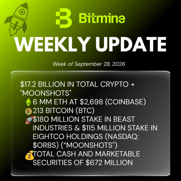 BitMine 周度更新。来源：prnewswire