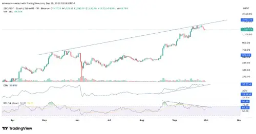 ZEC历史新高后回调获巨鲸增持支撑，Zcash十月能否冲击2000美元？