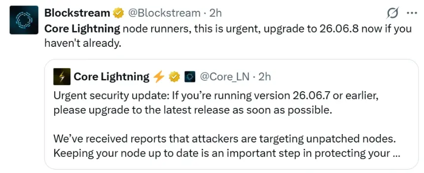 Core Lightning Urges Immediate Upgrade as Attackers Target Unpatched Nodes