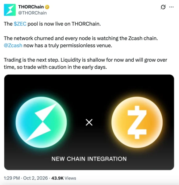 THORChain上线比特币-Zcash直接兑换，重拾中本聪隐私愿景