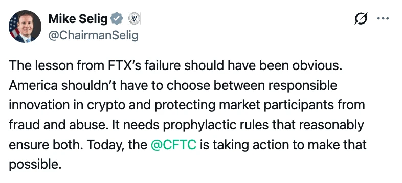 CFTC主席迈克尔·塞利格相关社交媒体截图