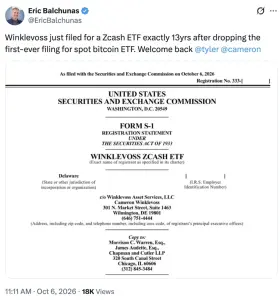 Winklevoss支持的Zcash ETF向SEC提交申请,拟以WINK登陆纳斯达克