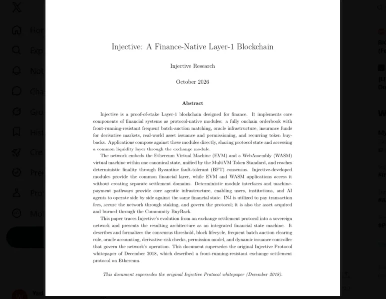 Injective 新版白皮书聚焦代币化金融、链上交易与 AI 代理
