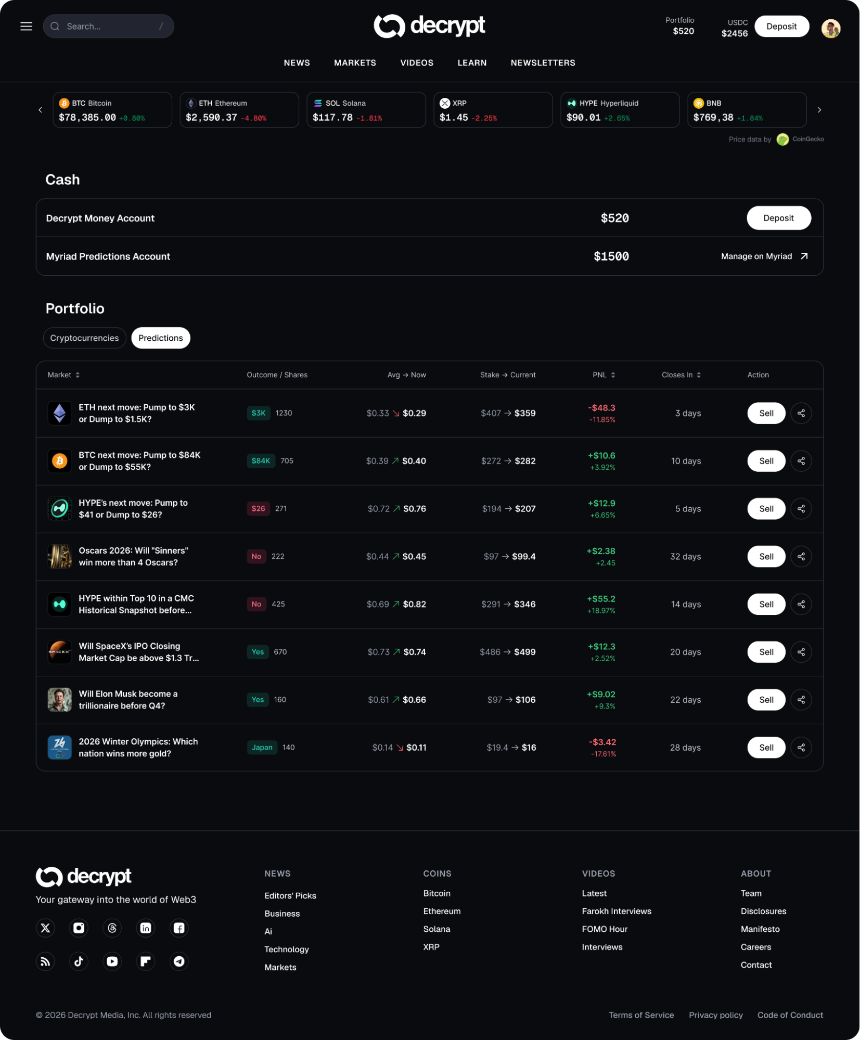 Decrypt Portfolio – Prediction Market