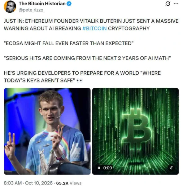 Vitalik Buterin 警告 AI 驱动的数学突破可能削弱 ECDSA 签名