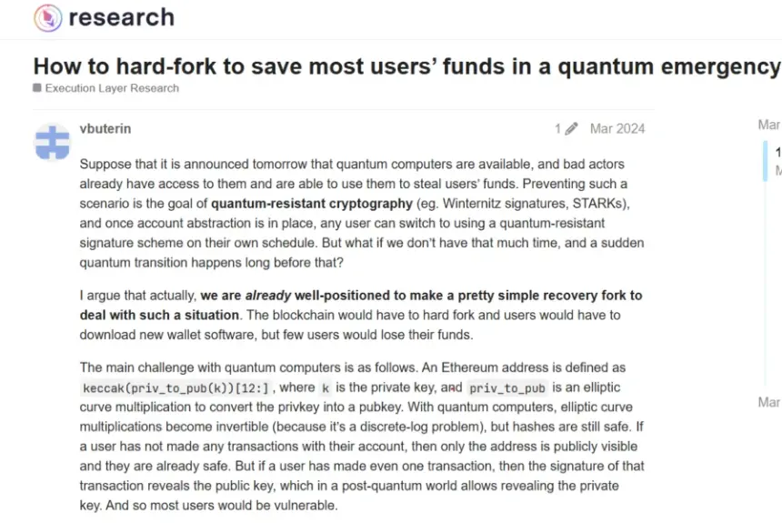 Hardfork in a quantum emergency. Source: Eth Research