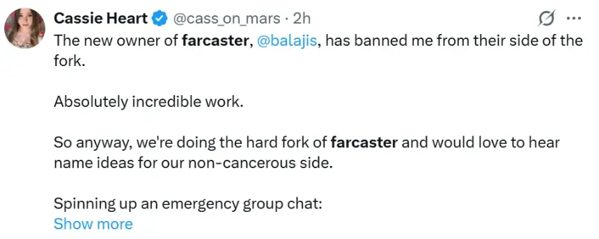 Balaji Srinivasan 旗下 Network School 封禁 Farcaster 用户