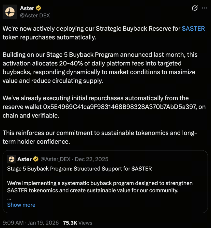 Aster 引入战略回购机制,以增强长期持有者的信心